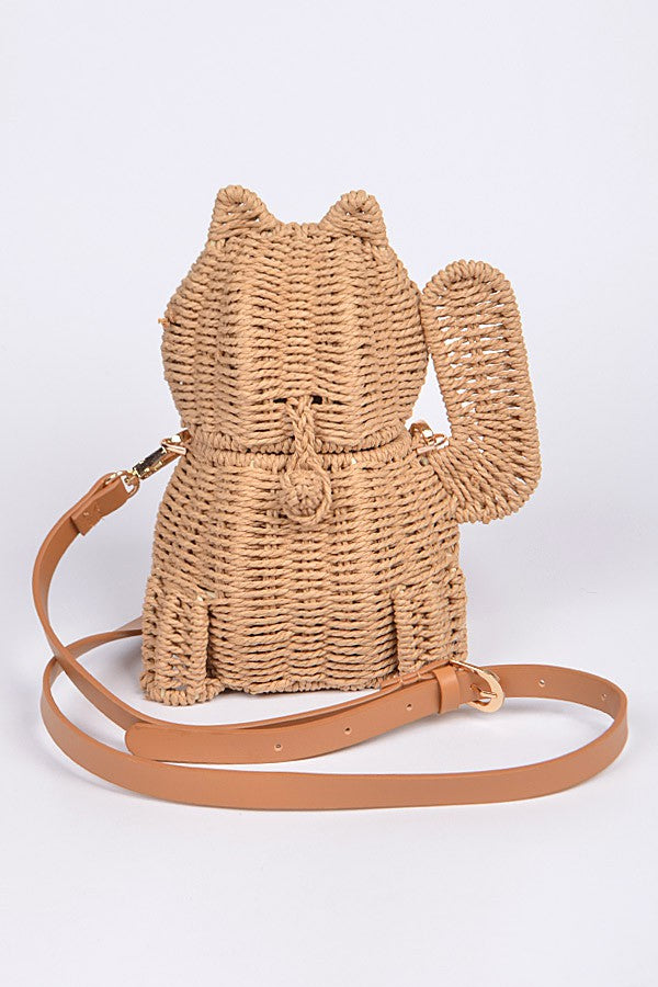 Straw Maneki Neko Crossbody Bag