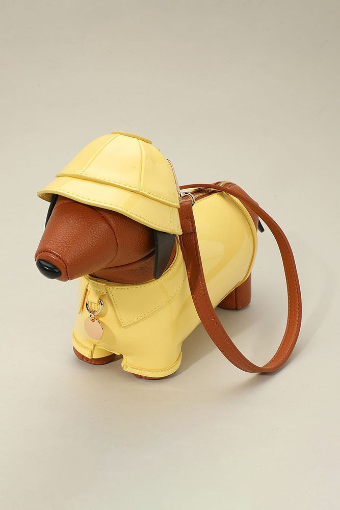 Faux Leather Raincoat Puppy Crossbody Bag