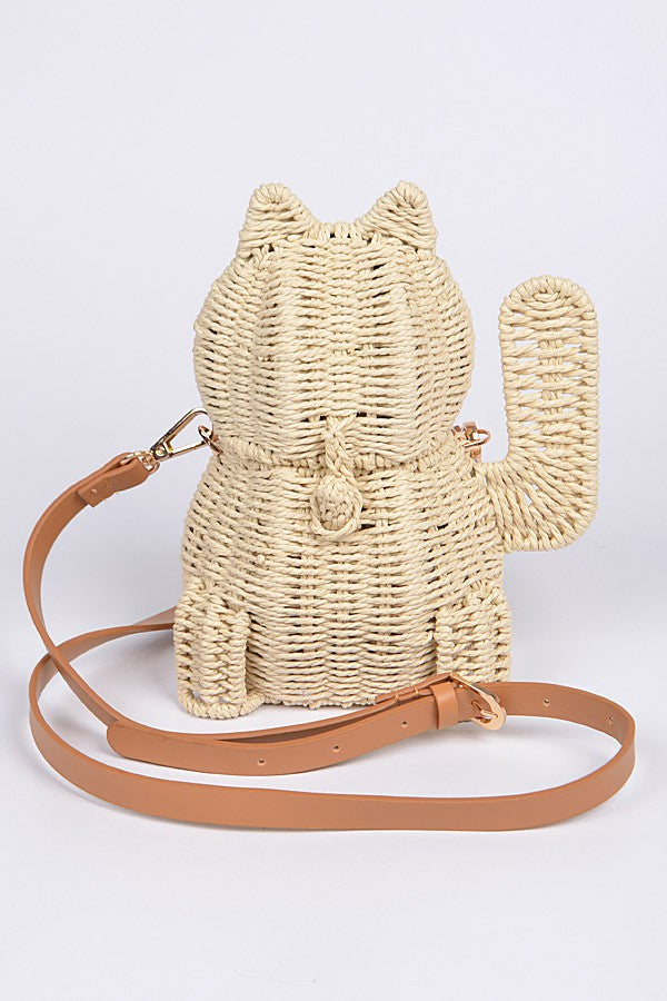Straw Maneki Neko Crossbody Bag