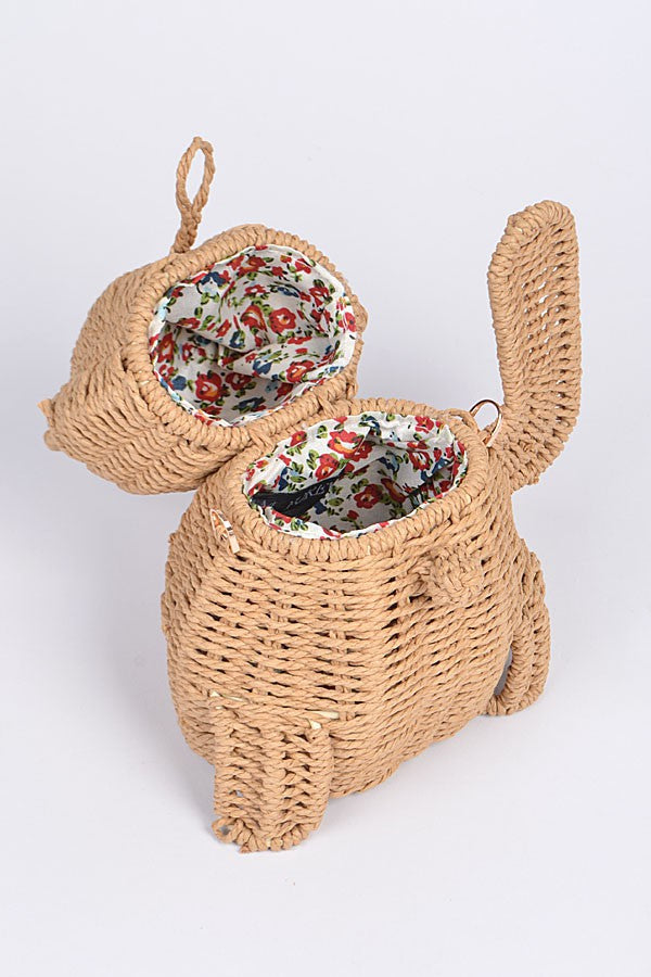 Straw Maneki Neko Crossbody Bag