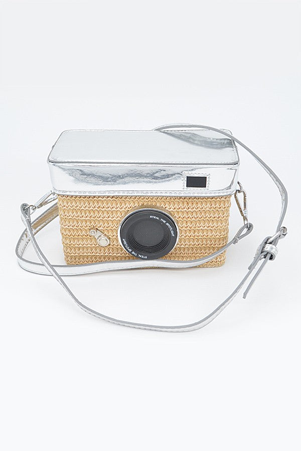 Straw Camera Basket Clutch