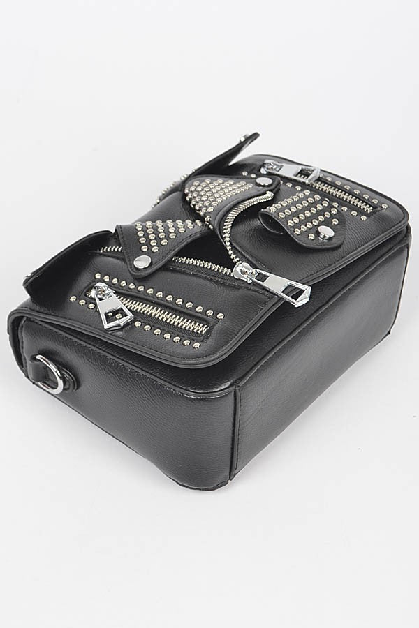 Faux Leather Metal Studded Jacket Clutch
