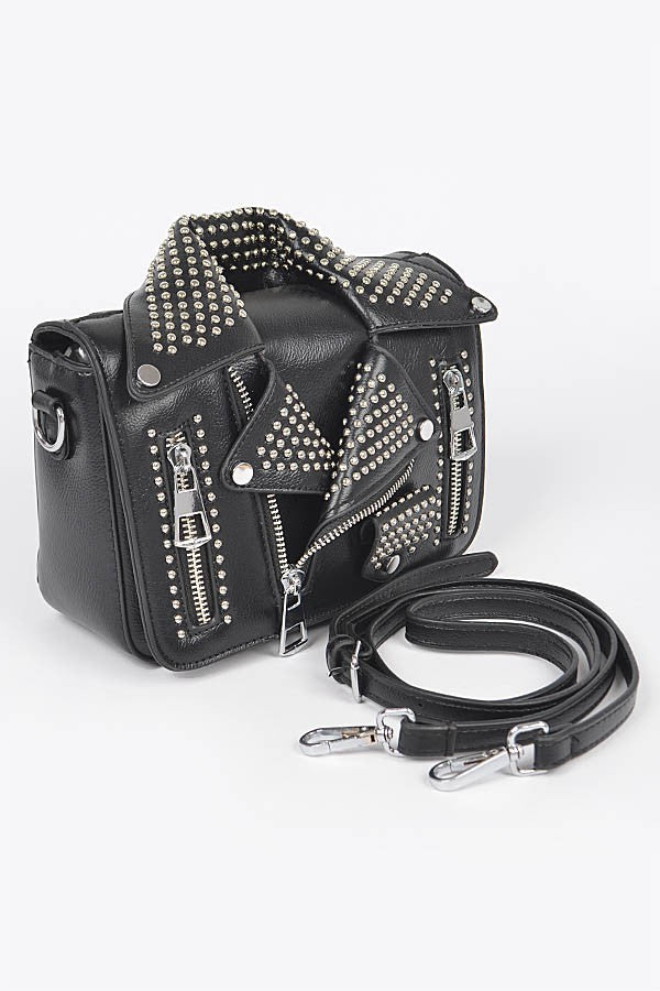 Faux Leather Metal Studded Jacket Clutch