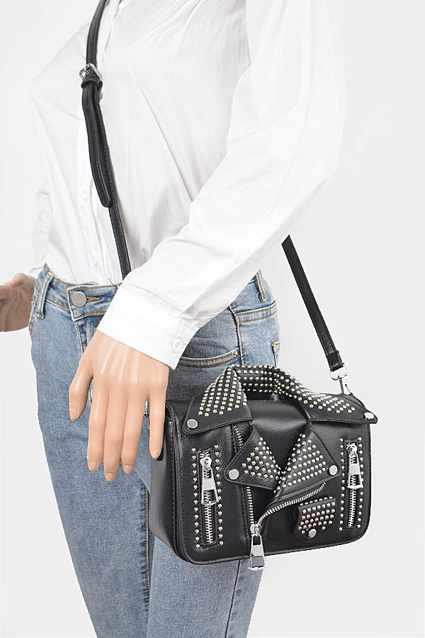 Faux Leather Metal Studded Jacket Clutch
