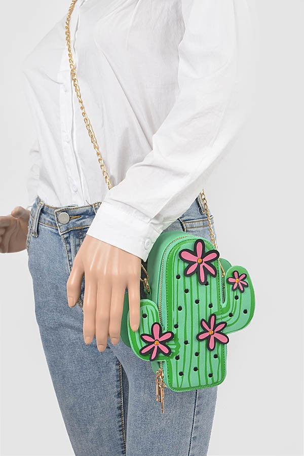 Faux Leather Cactus Crossbody Bag