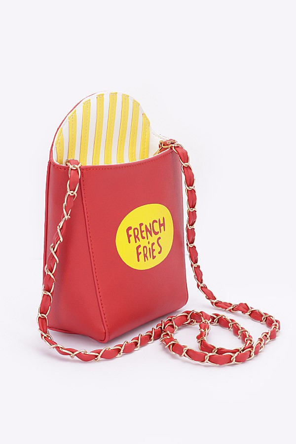 French fries-shaped purse with red and yellow design