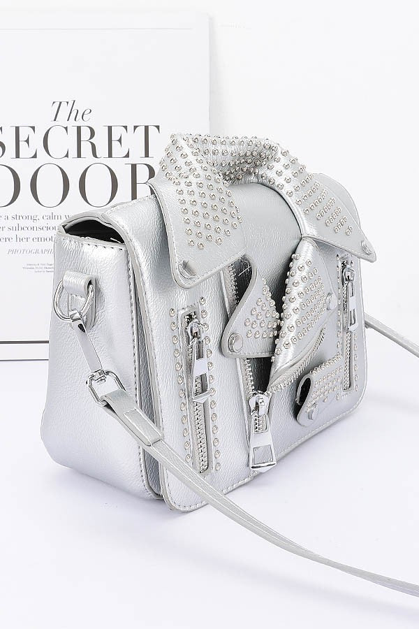 Faux Leather Metal Studded Jacket Clutch