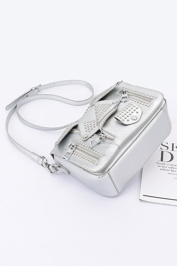 Faux Leather Metal Studded Jacket Clutch