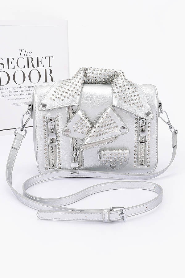 Faux Leather Metal Studded Jacket Clutch
