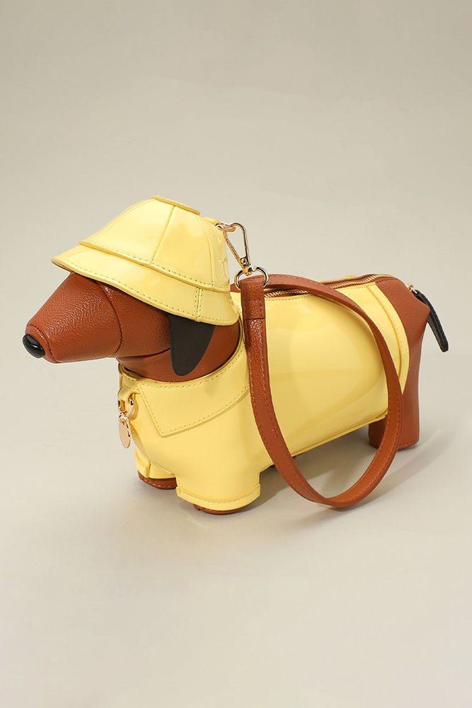 Faux Leather Raincoat Puppy Crossbody Bag