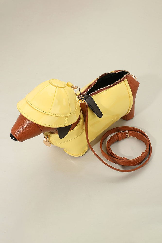 Faux Leather Raincoat Puppy Crossbody Bag