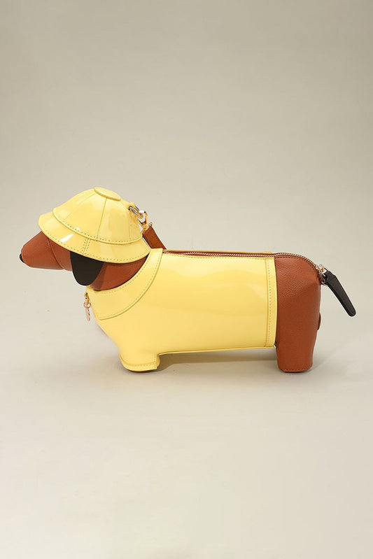 Faux Leather Raincoat Puppy Crossbody Bag