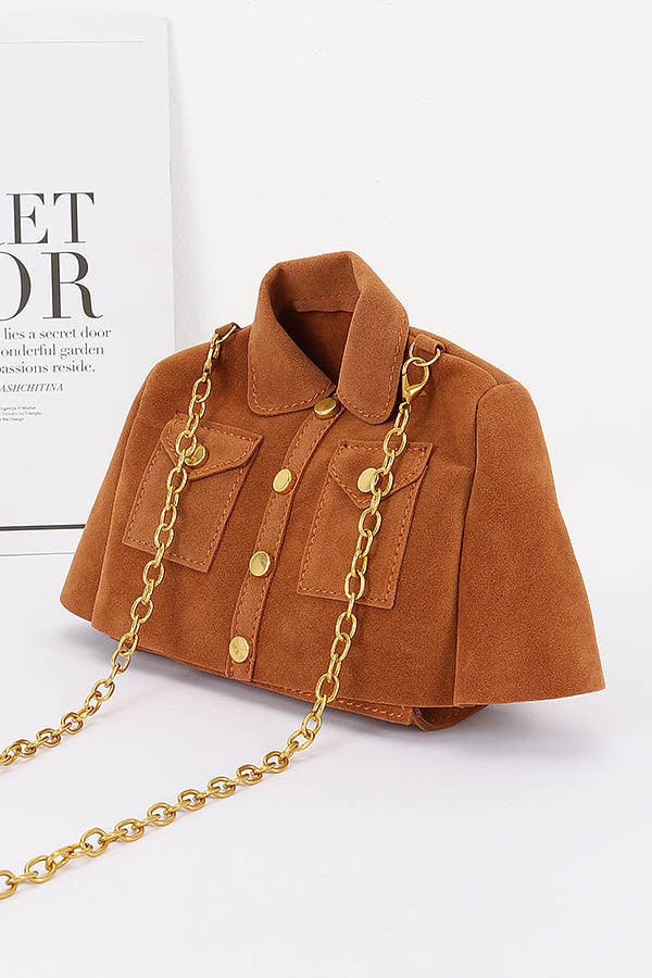 Faux Suede Jacket Crossbody Bag