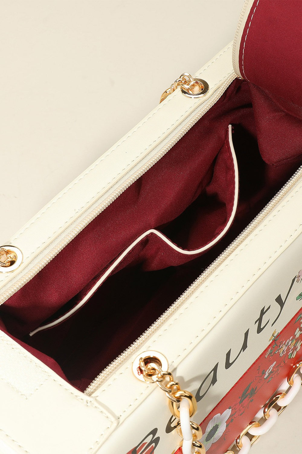 Faux Leather Floral Beauty Bus Chain Strap Bag