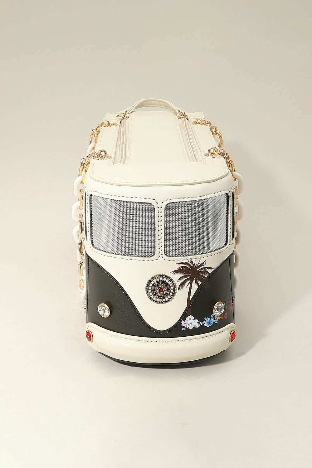 Faux Leather Floral Beauty Bus Chain Strap Bag